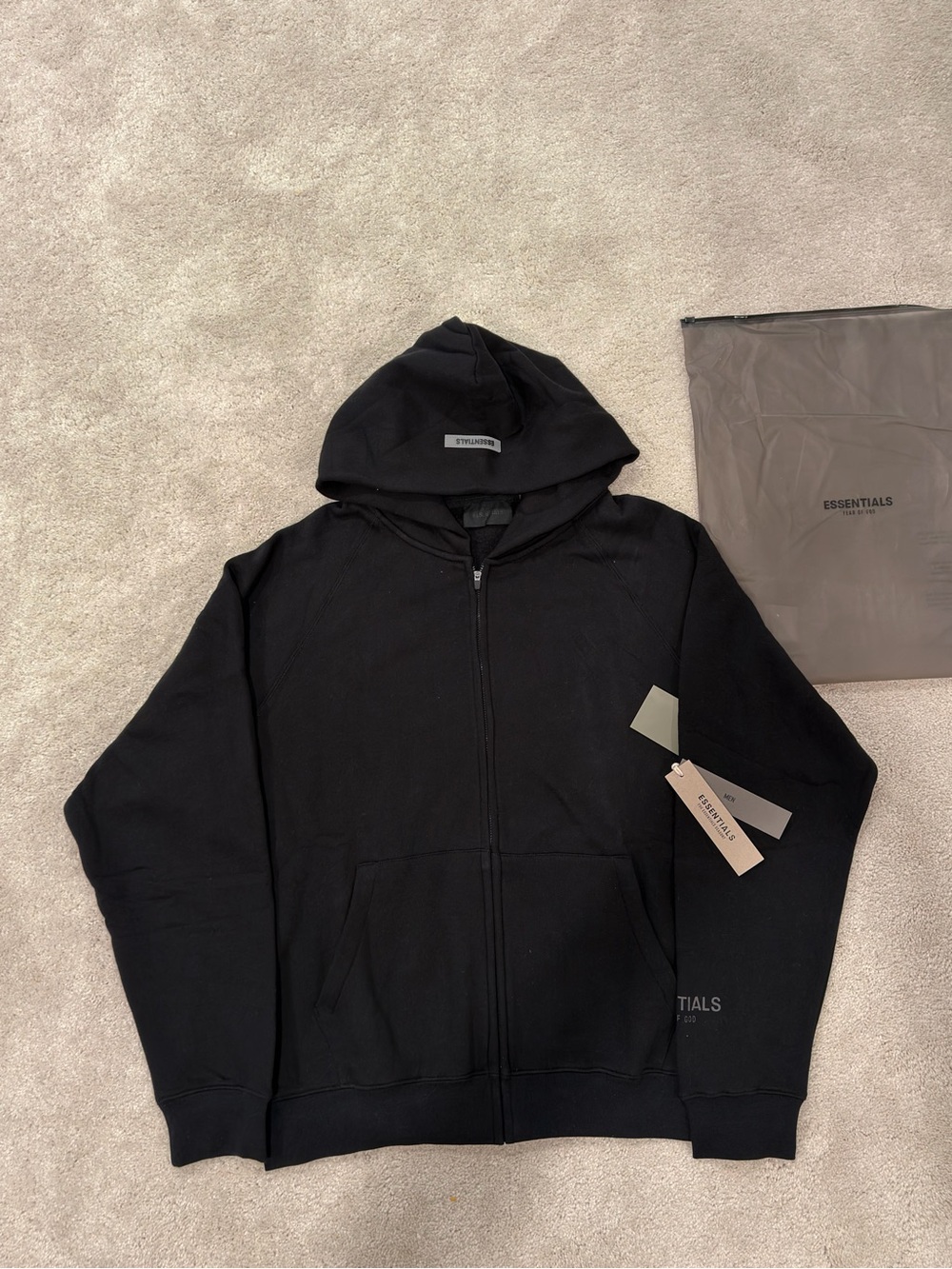 Essentials Men’s Black Full-Zip Hoodie Jacket